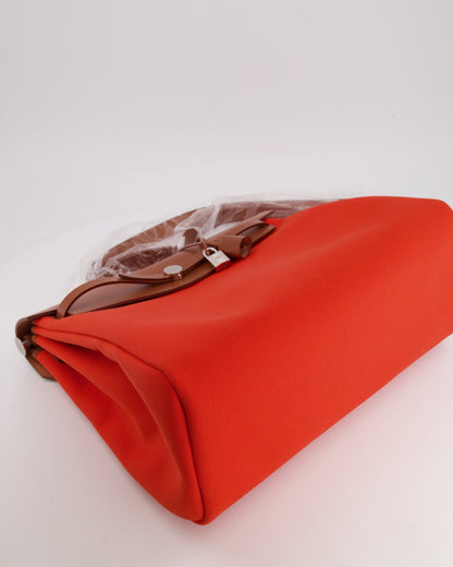 Hermès Herbag 39 in Orange Mecano Toile Canvas and Fauve Vache Hunter Leather with Palladium Hardware