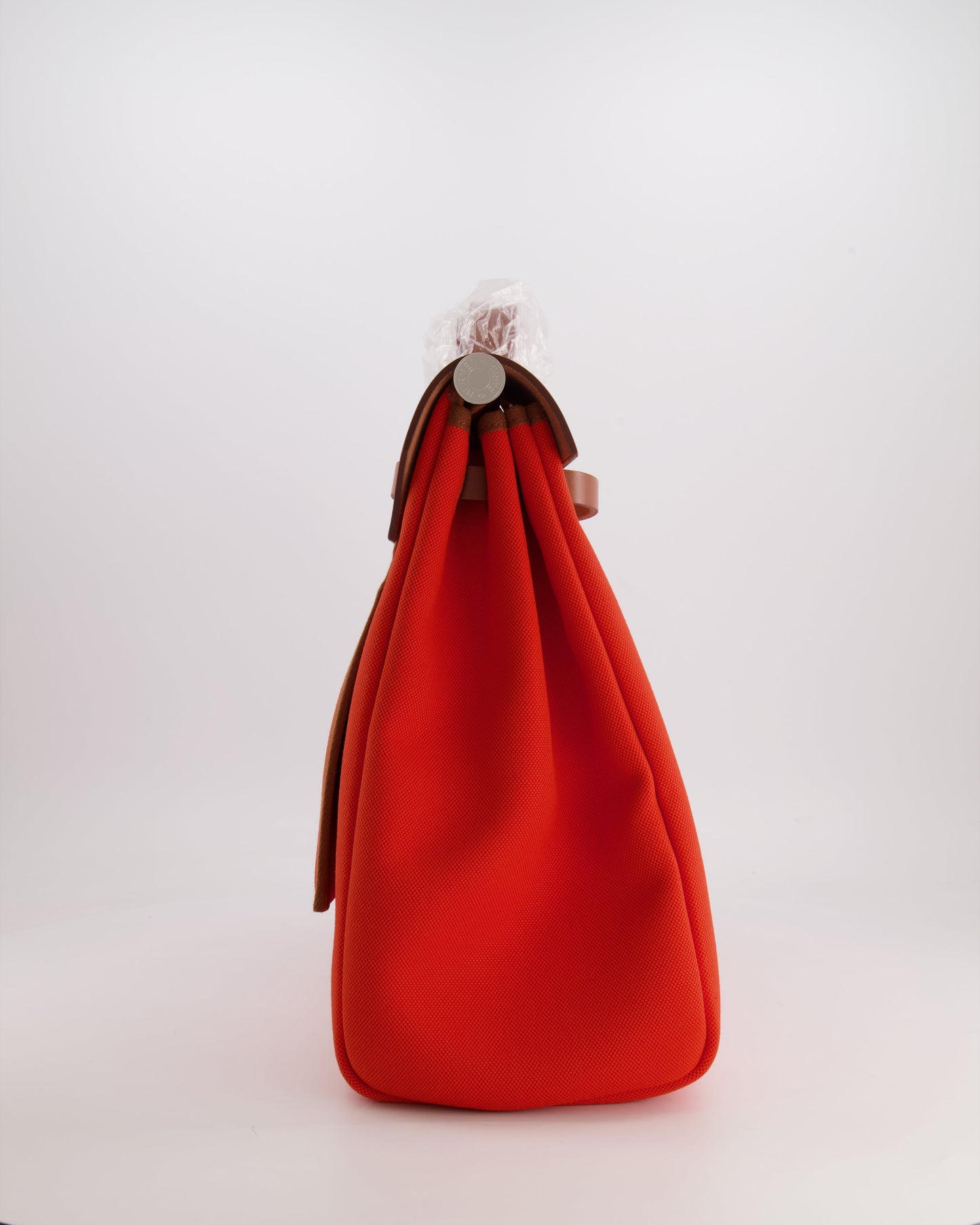 Hermès Herbag 39 in Orange Mecano Toile Canvas and Fauve Vache Hunter Leather with Palladium Hardware