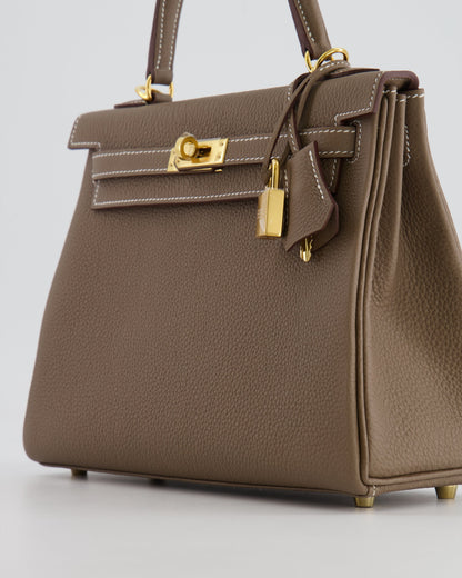 *RARE* Hermès Kelly 25cm Retourne Bag in Etoupe Togo Leather with Gold Hardware