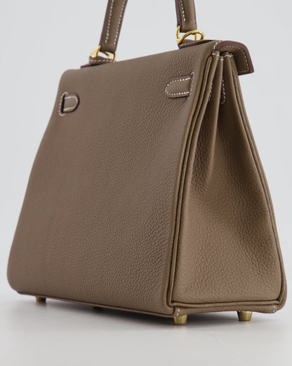 *RARE* Hermès Kelly 25cm Retourne Bag in Etoupe Togo Leather with Gold Hardware