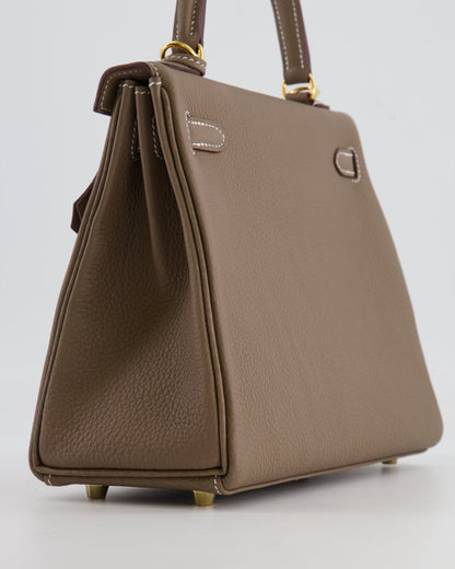 *RARE* Hermès Kelly 25cm Retourne Bag in Etoupe Togo Leather with Gold Hardware