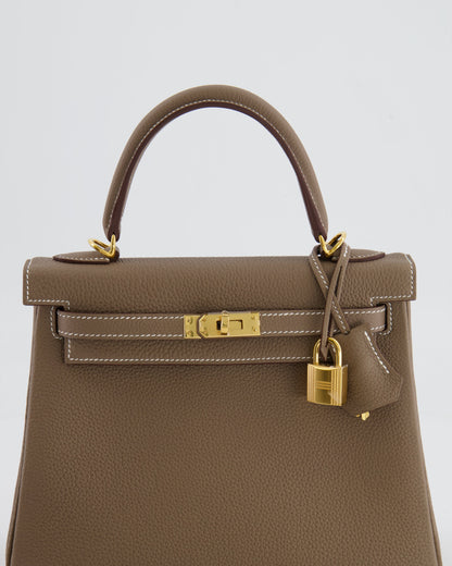 *RARE* Hermès Kelly 25cm Retourne Bag in Etoupe Togo Leather with Gold Hardware