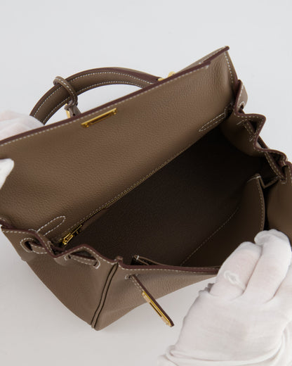*RARE* Hermès Kelly 25cm Retourne Bag in Etoupe Togo Leather with Gold Hardware