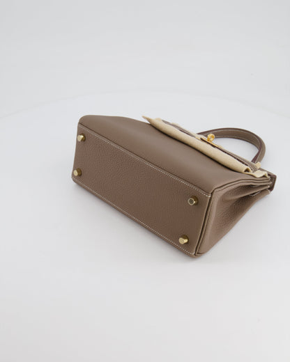 *RARE* Hermès Kelly 25cm Retourne Bag in Etoupe Togo Leather with Gold Hardware
