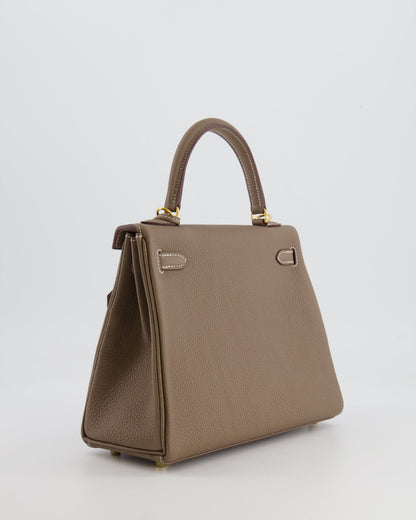 *RARE* Hermès Kelly 25cm Retourne Bag in Etoupe Togo Leather with Gold Hardware