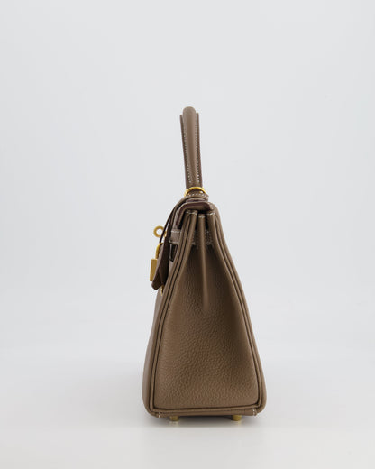 *RARE* Hermès Kelly 25cm Retourne Bag in Etoupe Togo Leather with Gold Hardware