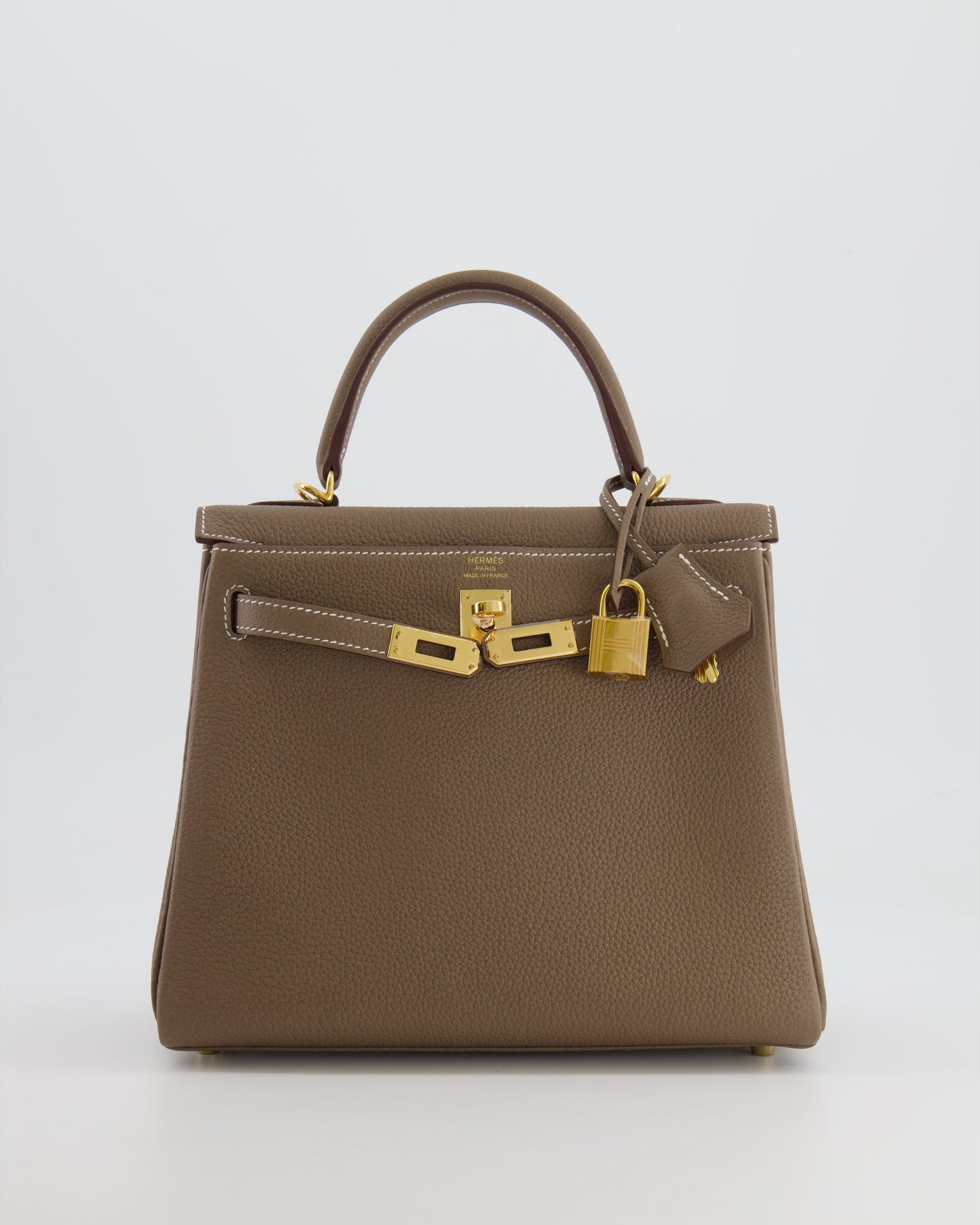 *RARE* Hermès Kelly 25cm Retourne Bag in Etoupe Togo Leather with Gold Hardware