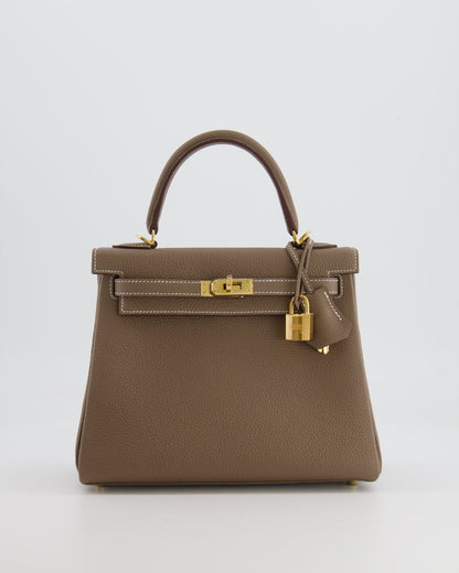 *RARE* Hermès Kelly 25cm Retourne Bag in Etoupe Togo Leather with Gold Hardware