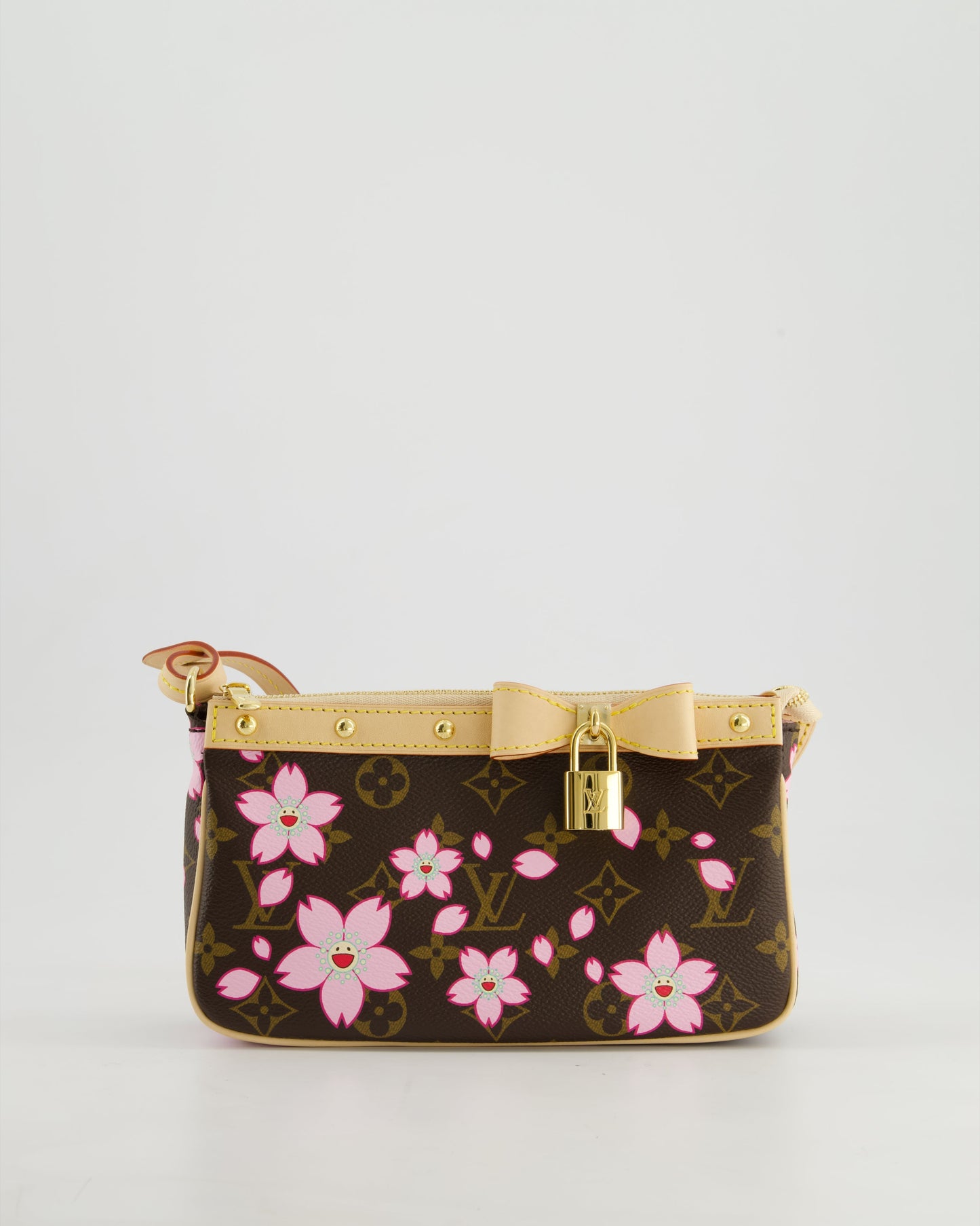 *NEW* Louis Vuitton X Takashi Murakami Brown Pochette Accessories Bag with Cherry Blossom Motifs in Coated Canvas & Calfskin Leather with Gold Hardware