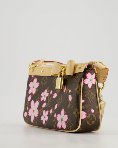 *NEW* Louis Vuitton X Takashi Murakami Brown Pochette Accessories Bag with Cherry Blossom Motifs in Coated Canvas & Calfskin Leather with Gold Hardware