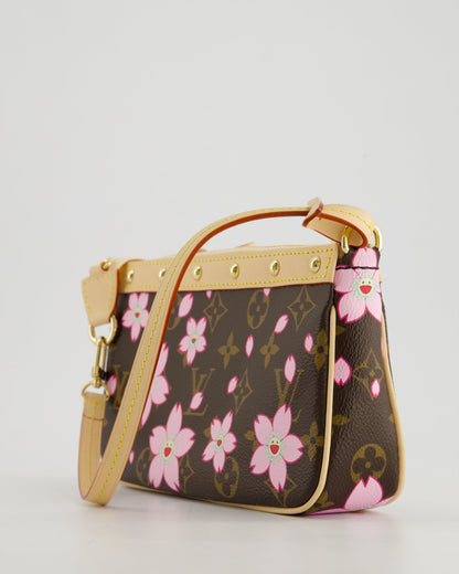 *NEW* Louis Vuitton X Takashi Murakami Brown Pochette Accessories Bag with Cherry Blossom Motifs in Coated Canvas & Calfskin Leather with Gold Hardware