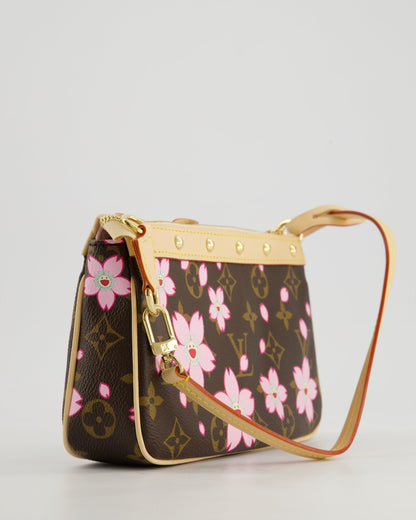 *NEW* Louis Vuitton X Takashi Murakami Brown Pochette Accessories Bag with Cherry Blossom Motifs in Coated Canvas & Calfskin Leather with Gold Hardware