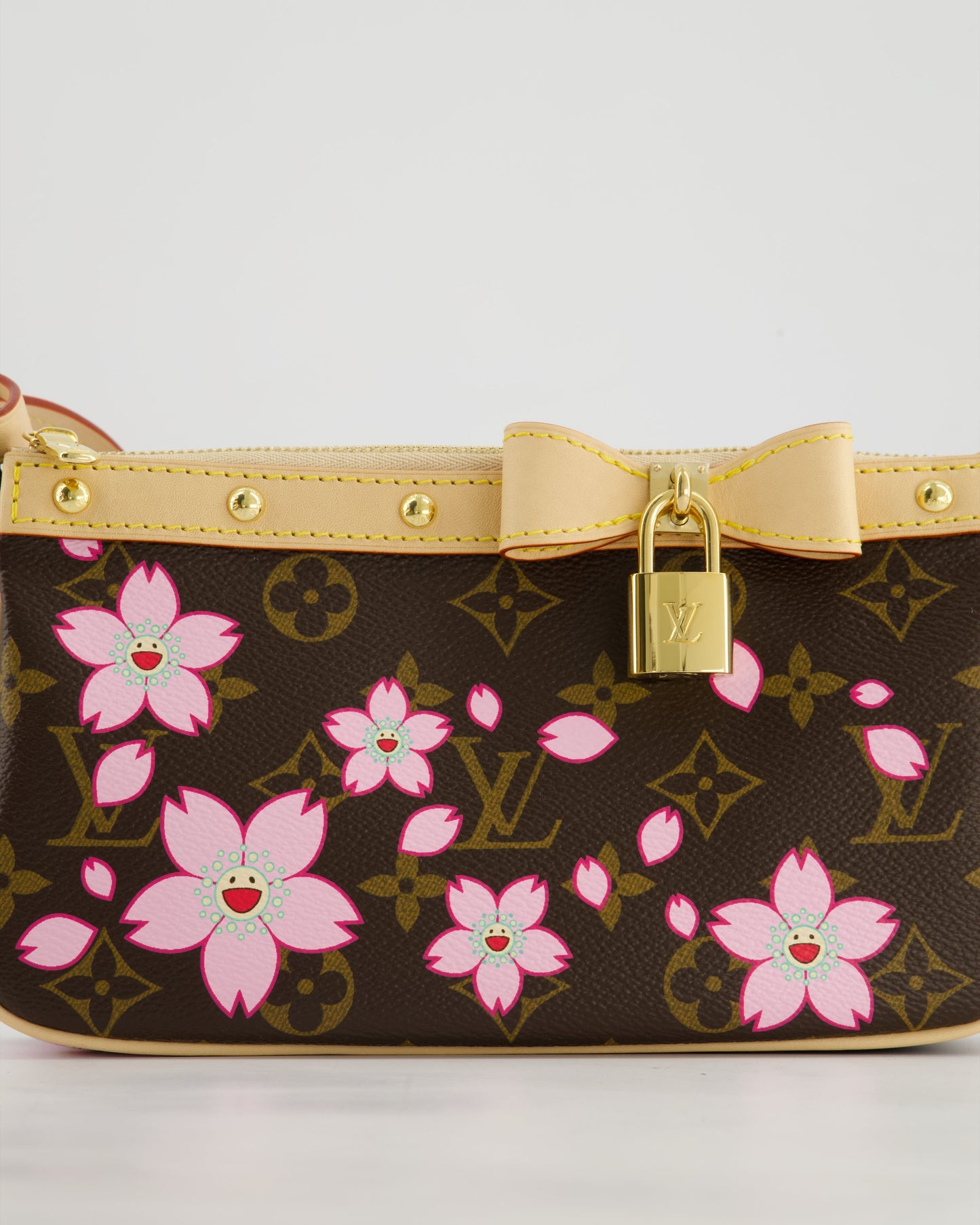*NEW* Louis Vuitton X Takashi Murakami Brown Pochette Accessories Bag with Cherry Blossom Motifs in Coated Canvas & Calfskin Leather with Gold Hardware