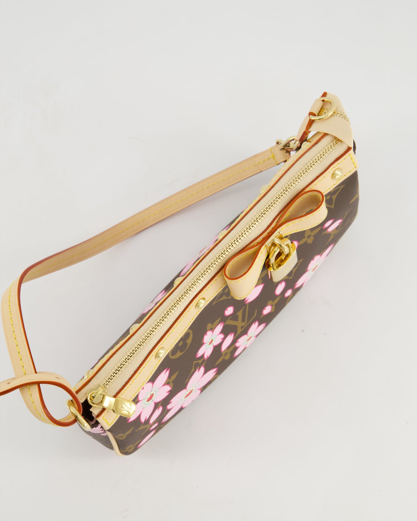 *NEW* Louis Vuitton X Takashi Murakami Brown Pochette Accessories Bag with Cherry Blossom Motifs in Coated Canvas & Calfskin Leather with Gold Hardware