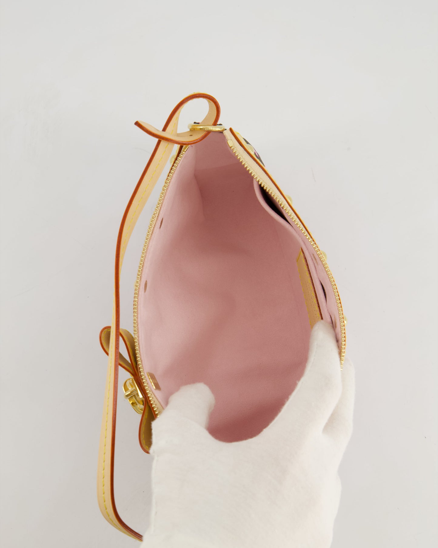 *NEW* Louis Vuitton X Takashi Murakami Brown Pochette Accessories Bag with Cherry Blossom Motifs in Coated Canvas & Calfskin Leather with Gold Hardware