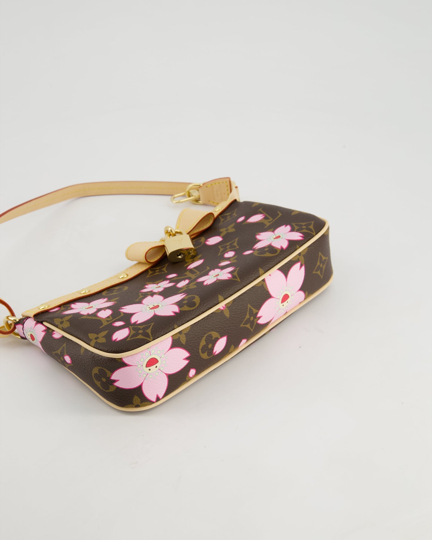 *NEW* Louis Vuitton X Takashi Murakami Brown Pochette Accessories Bag with Cherry Blossom Motifs in Coated Canvas & Calfskin Leather with Gold Hardware