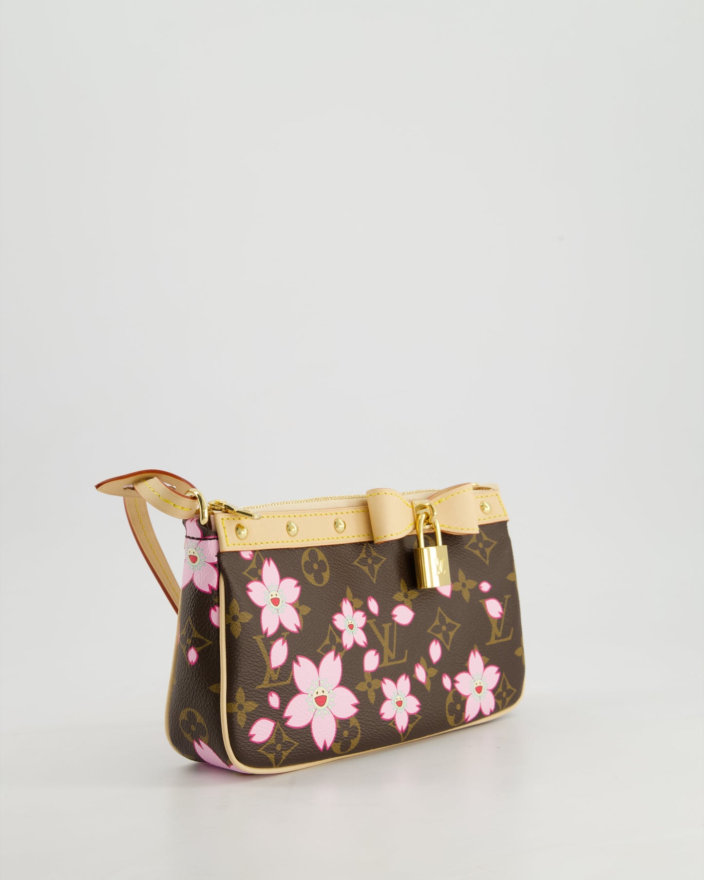 *NEW* Louis Vuitton X Takashi Murakami Brown Pochette Accessories Bag with Cherry Blossom Motifs in Coated Canvas & Calfskin Leather with Gold Hardware