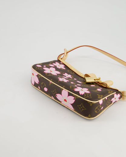 *NEW* Louis Vuitton X Takashi Murakami Brown Pochette Accessories Bag with Cherry Blossom Motifs in Coated Canvas & Calfskin Leather with Gold Hardware