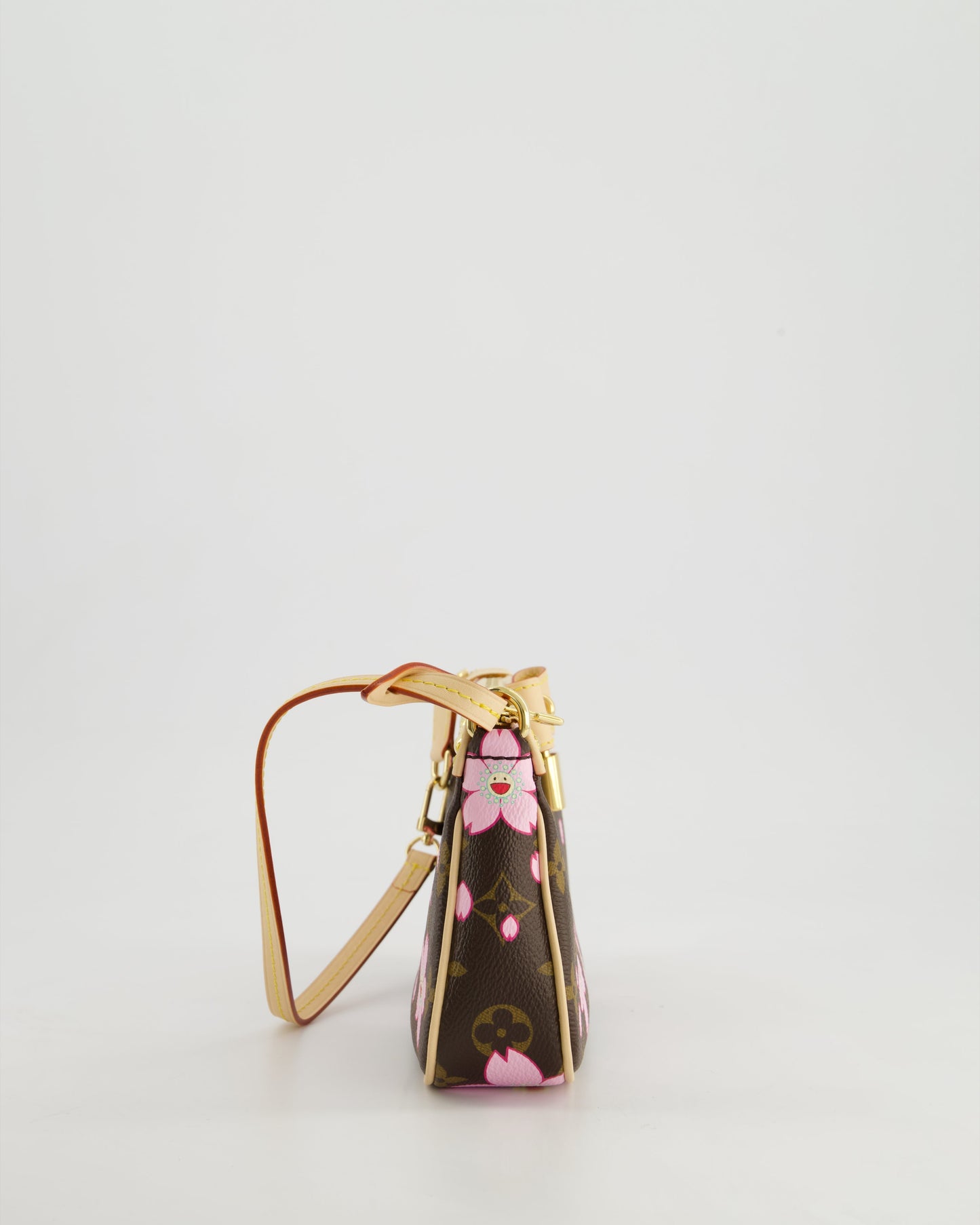 *NEW* Louis Vuitton X Takashi Murakami Brown Pochette Accessories Bag with Cherry Blossom Motifs in Coated Canvas & Calfskin Leather with Gold Hardware