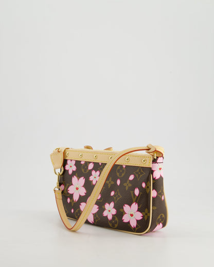 *NEW* Louis Vuitton X Takashi Murakami Brown Pochette Accessories Bag with Cherry Blossom Motifs in Coated Canvas & Calfskin Leather with Gold Hardware