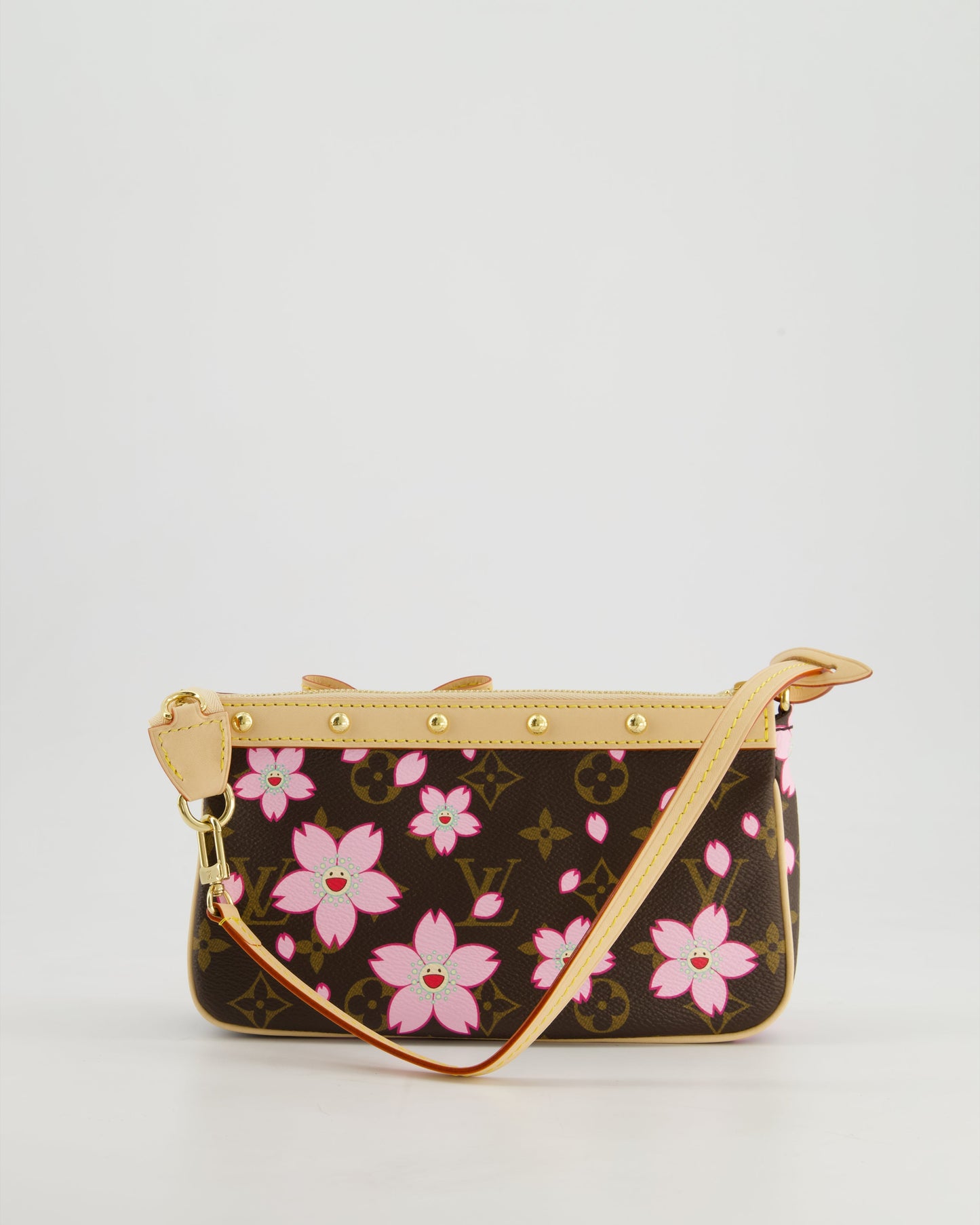 *NEW* Louis Vuitton X Takashi Murakami Brown Pochette Accessories Bag with Cherry Blossom Motifs in Coated Canvas & Calfskin Leather with Gold Hardware