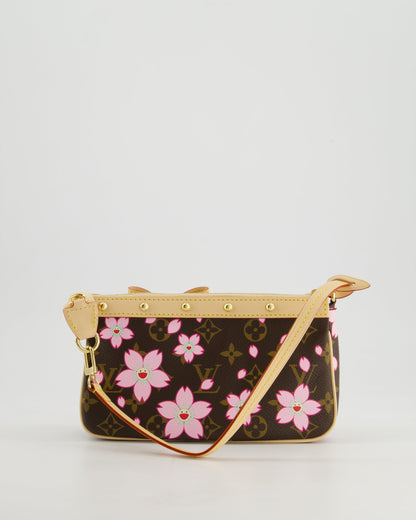 *NEW* Louis Vuitton X Takashi Murakami Brown Pochette Accessories Bag with Cherry Blossom Motifs in Coated Canvas & Calfskin Leather with Gold Hardware