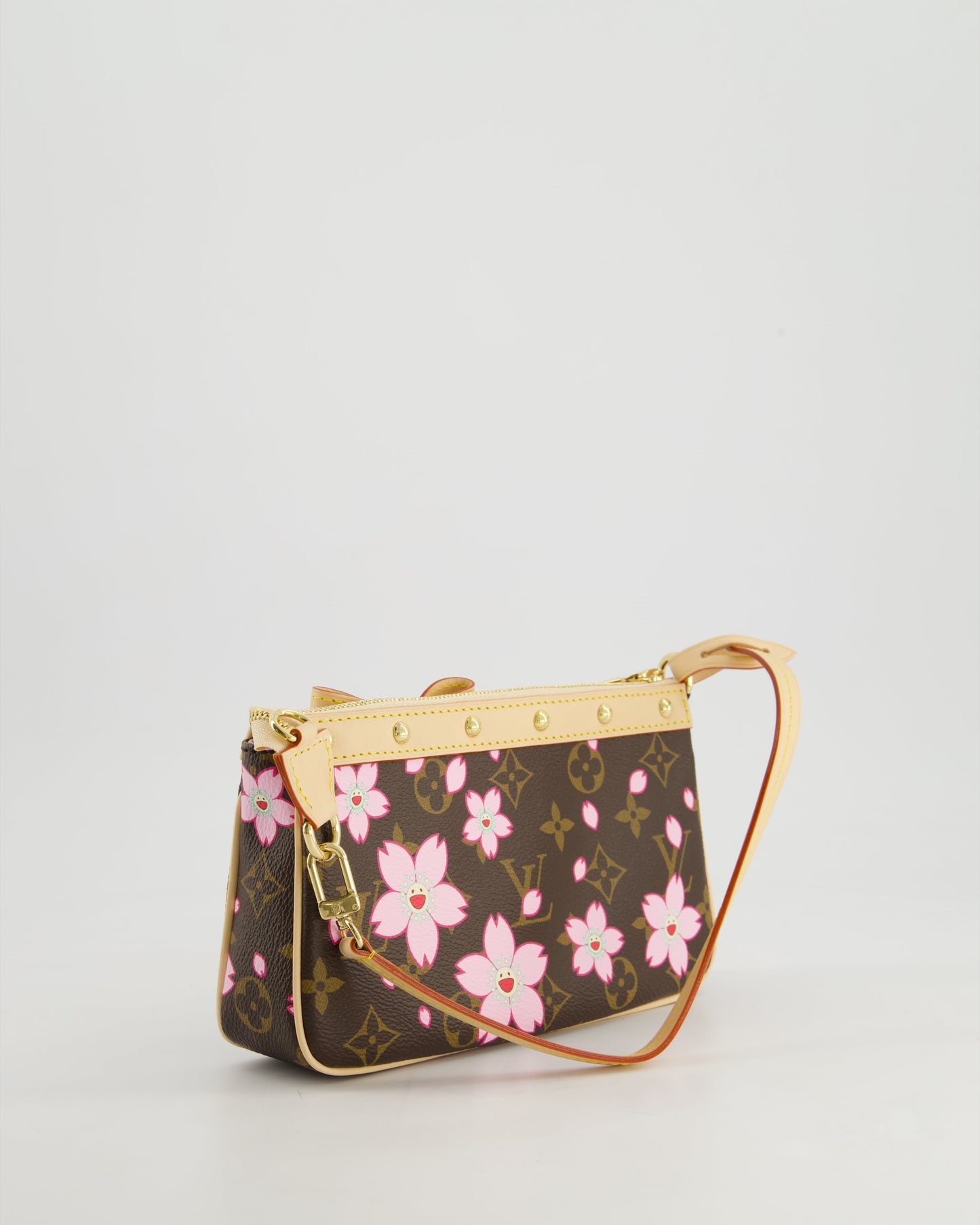 *NEW* Louis Vuitton X Takashi Murakami Brown Pochette Accessories Bag with Cherry Blossom Motifs in Coated Canvas & Calfskin Leather with Gold Hardware