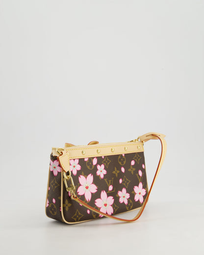 *NEW* Louis Vuitton X Takashi Murakami Brown Pochette Accessories Bag with Cherry Blossom Motifs in Coated Canvas & Calfskin Leather with Gold Hardware