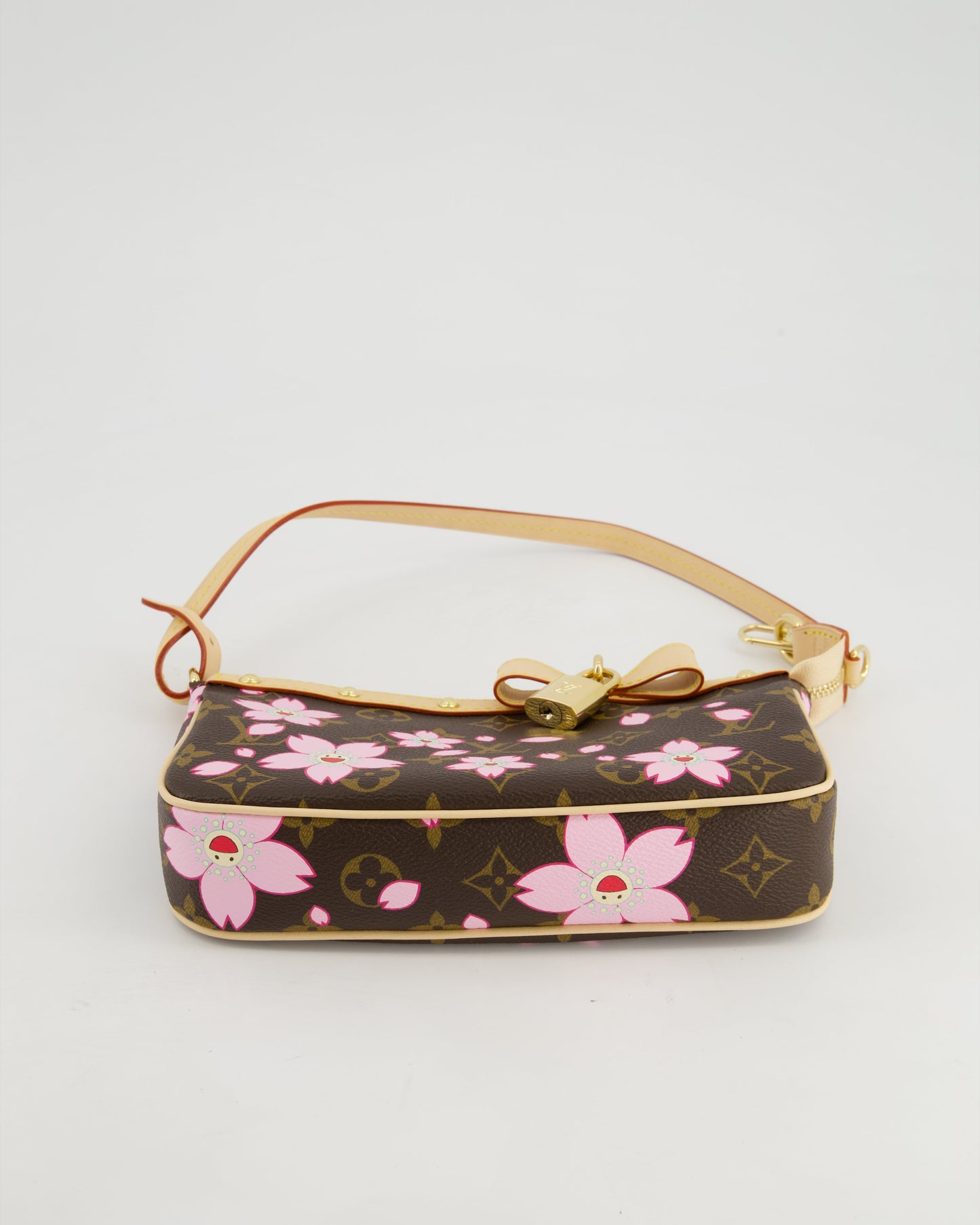 *NEW* Louis Vuitton X Takashi Murakami Brown Pochette Accessories Bag with Cherry Blossom Motifs in Coated Canvas & Calfskin Leather with Gold Hardware
