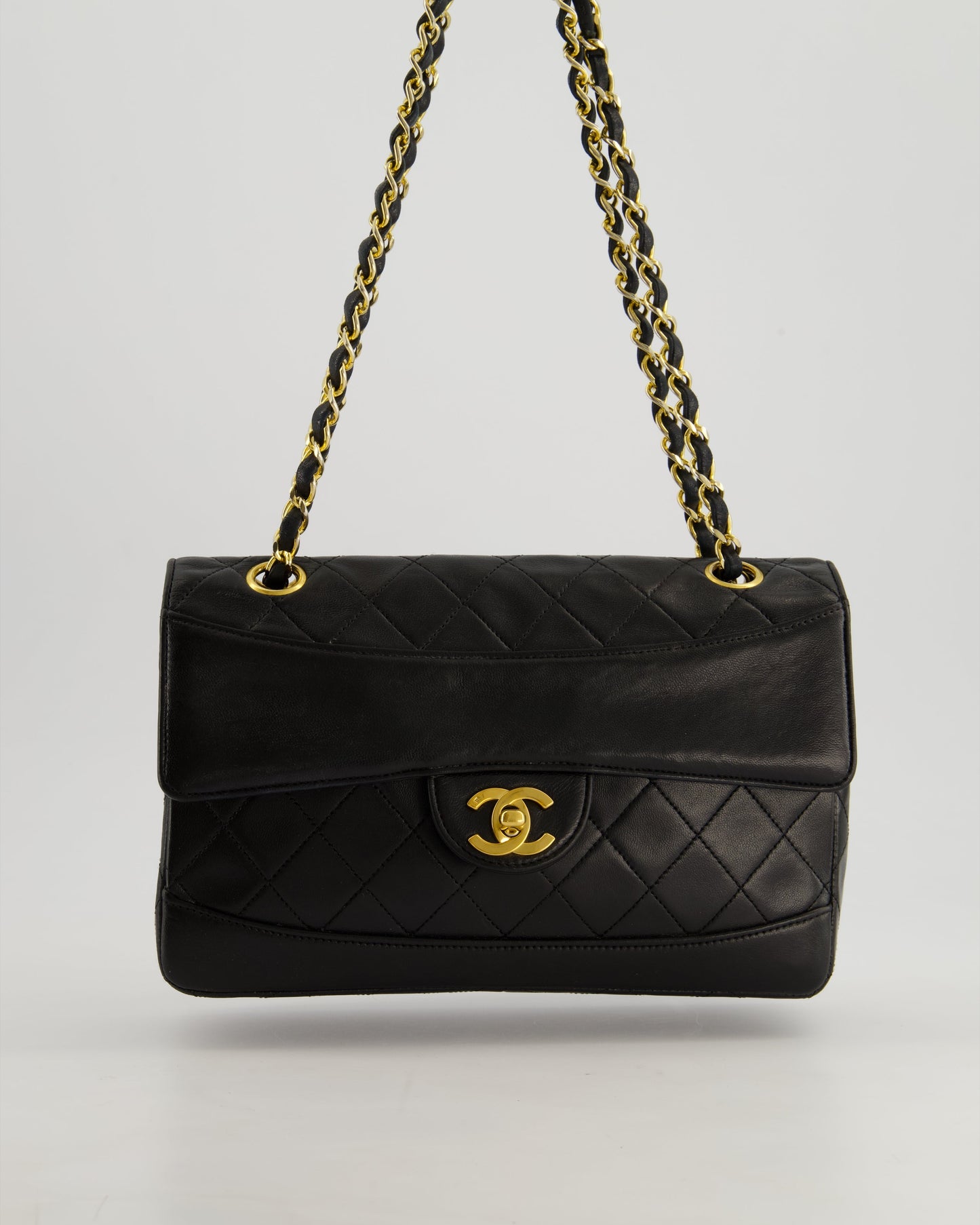 Chanel Vintage Black Classic Small Timeless Classique Flap Bag in Lambskin Leather with 24k Gold Hardware