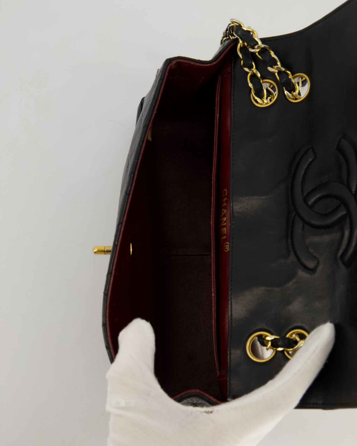 Chanel Vintage Black Classic Small Timeless Classique Flap Bag in Lambskin Leather with 24k Gold Hardware