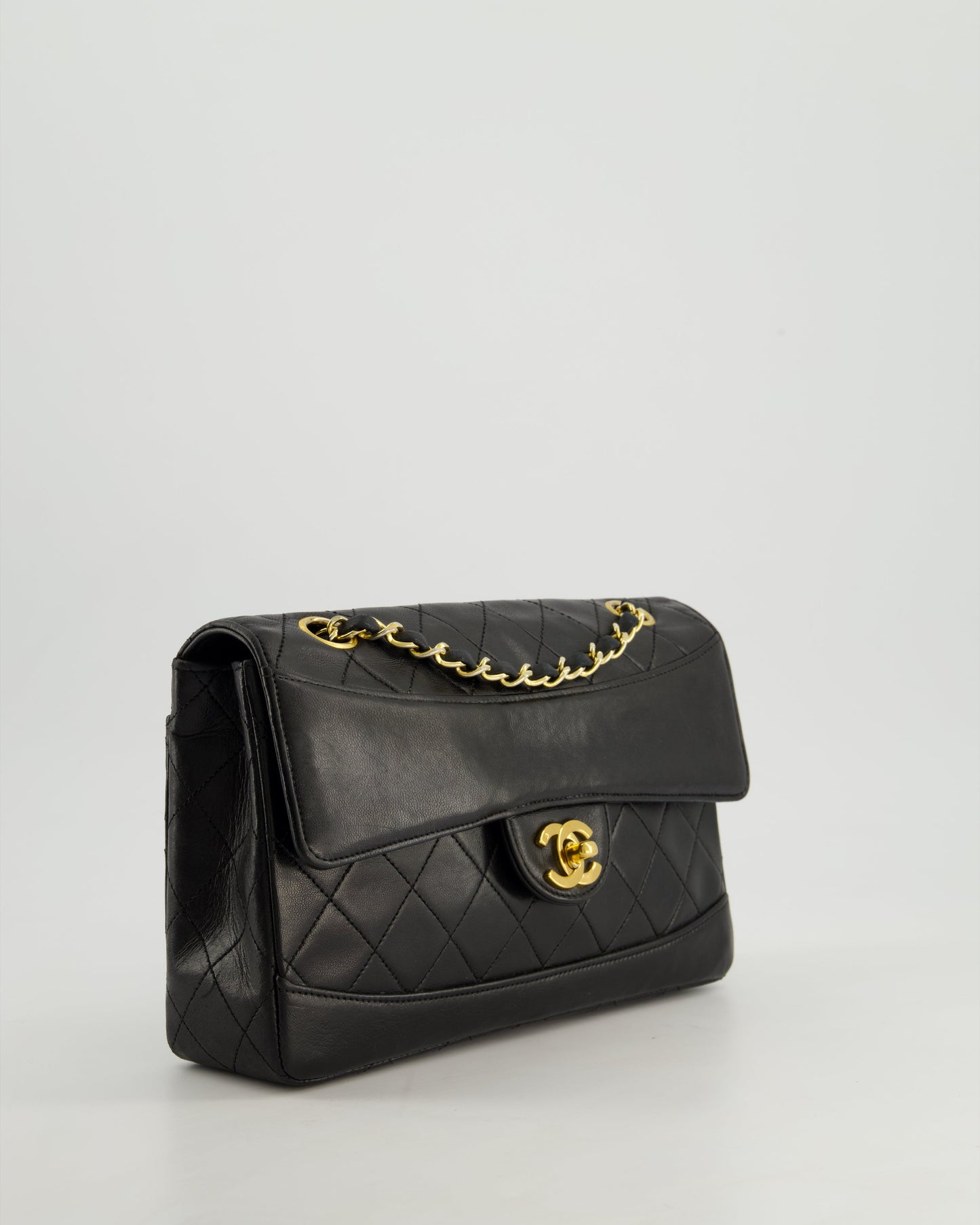 Chanel Vintage Black Classic Small Timeless Classique Flap Bag in Lambskin Leather with 24k Gold Hardware