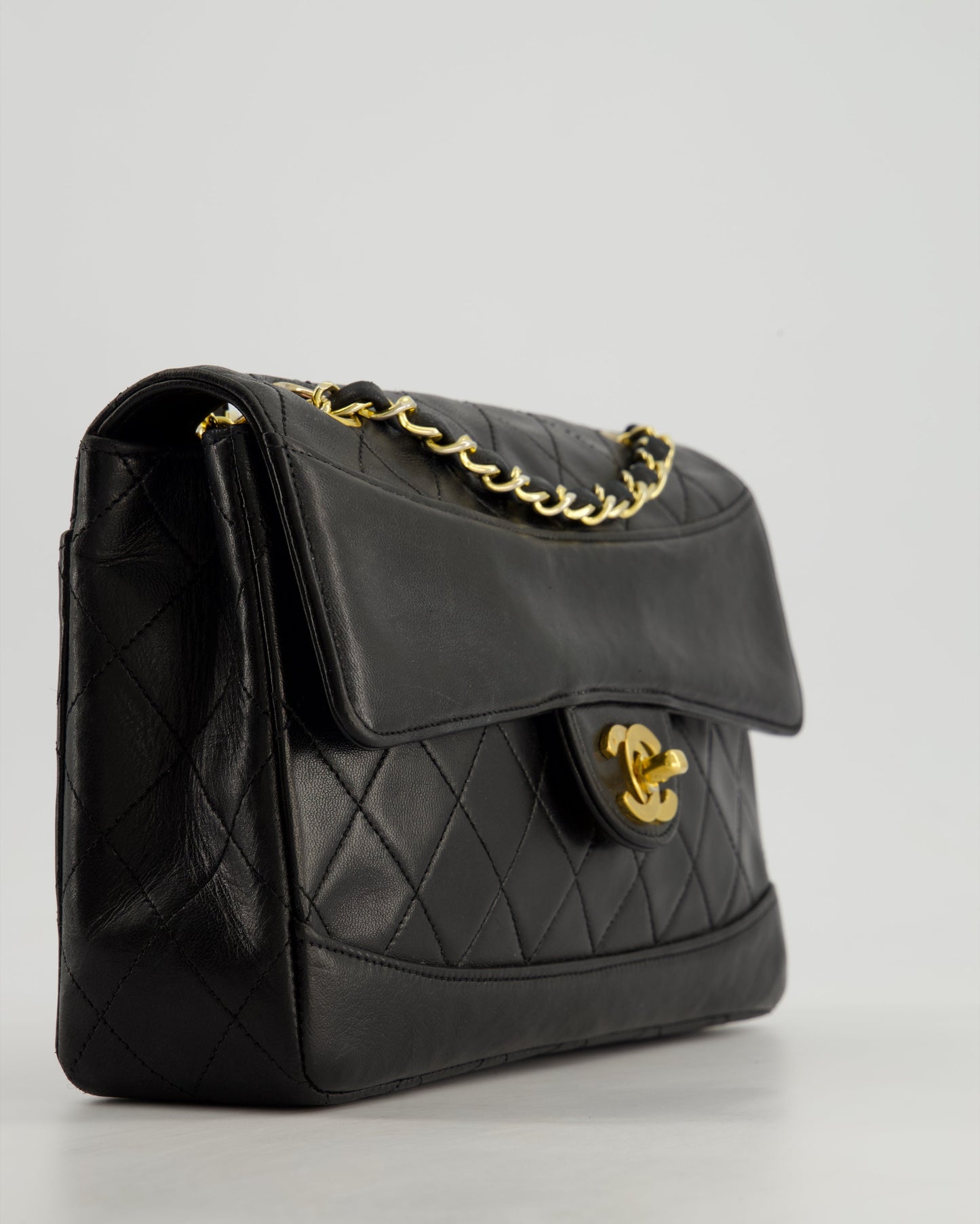 Chanel Vintage Black Classic Small Timeless Classique Flap Bag in Lambskin Leather with 24k Gold Hardware