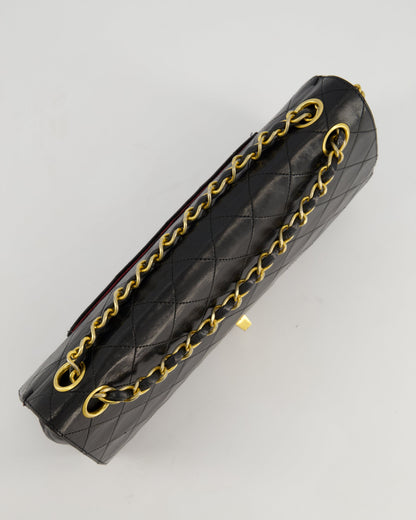 Chanel Vintage Black Classic Medium Stitched Edge Double Flap Bag in Lambskin Leather with 24K Gold Hardware