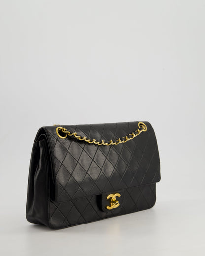 Chanel Vintage Black Classic Medium Stitched Edge Double Flap Bag in Lambskin Leather with 24K Gold Hardware