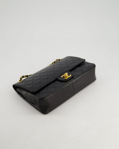 Chanel Vintage Black Classic Medium Stitched Edge Double Flap Bag in Lambskin Leather with 24K Gold Hardware