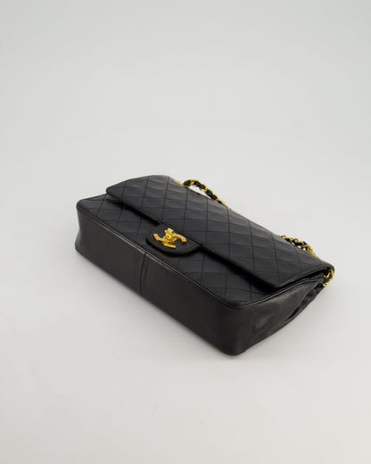 Chanel Vintage Black Classic Medium Stitched Edge Double Flap Bag in Lambskin Leather with 24K Gold Hardware