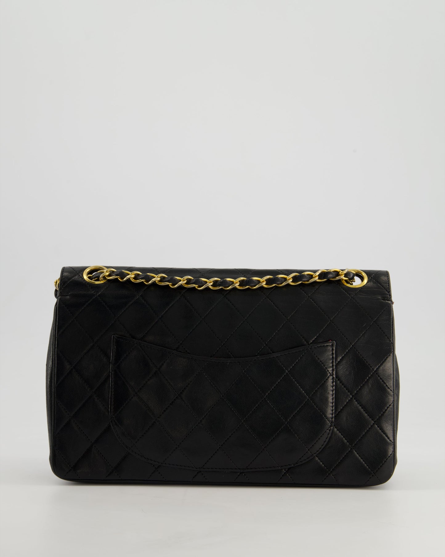 Chanel Vintage Black Classic Medium Stitched Edge Double Flap Bag in Lambskin Leather with 24K Gold Hardware