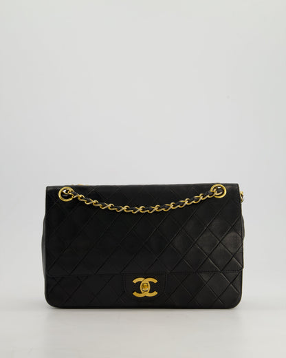 Chanel Vintage Black Classic Medium Stitched Edge Double Flap Bag in Lambskin Leather with 24K Gold Hardware
