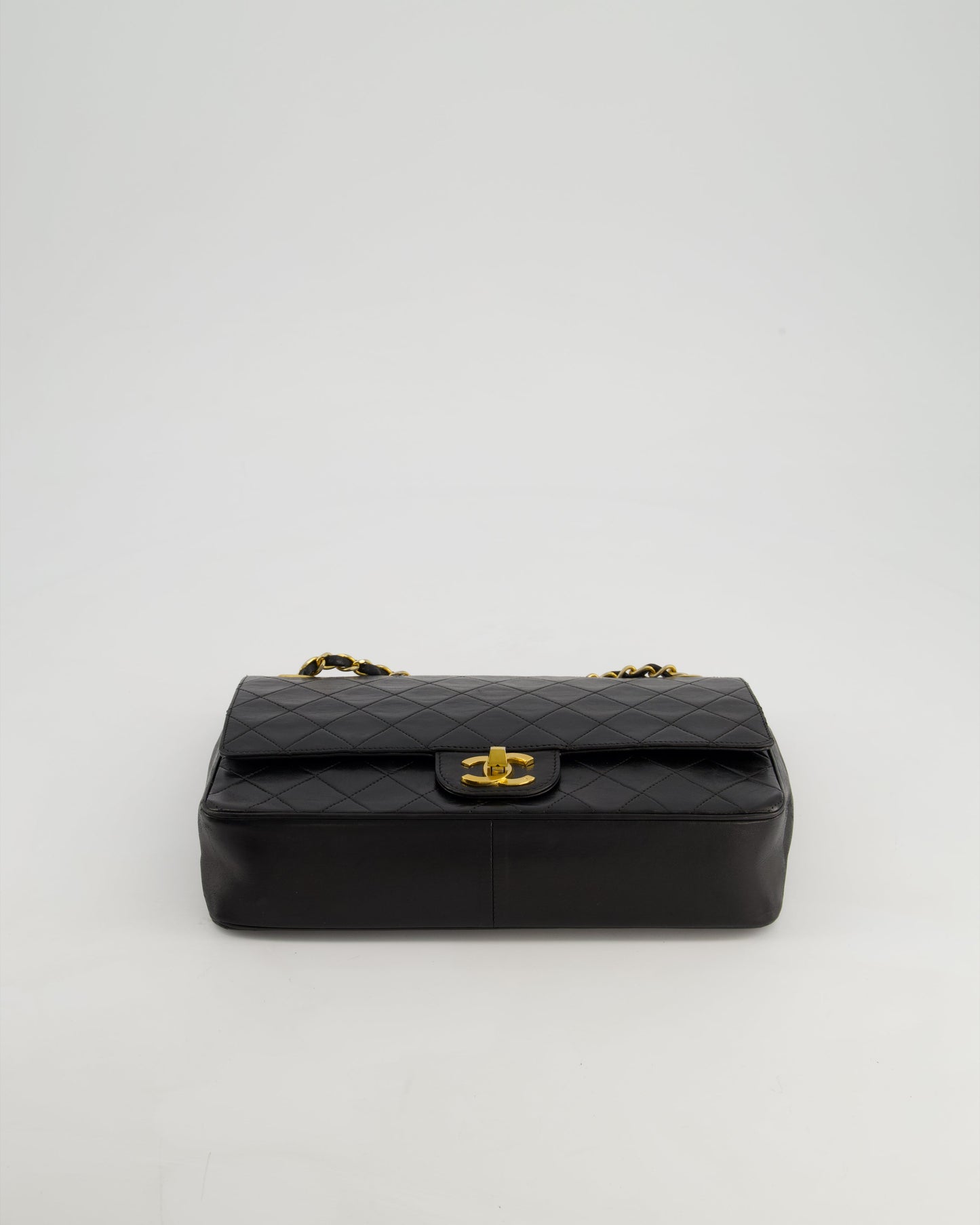 Chanel Vintage Black Classic Medium Stitched Edge Double Flap Bag in Lambskin Leather with 24K Gold Hardware