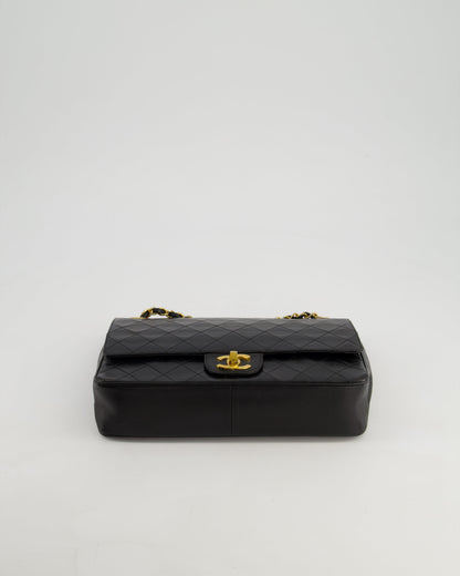 Chanel Vintage Black Classic Medium Stitched Edge Double Flap Bag in Lambskin Leather with 24K Gold Hardware