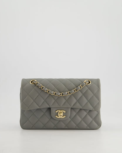 *HOT & RARE* Chanel Stone Grey Small Classic Double Flap Bag in Caviar Leather with Champagne Gold Hardware