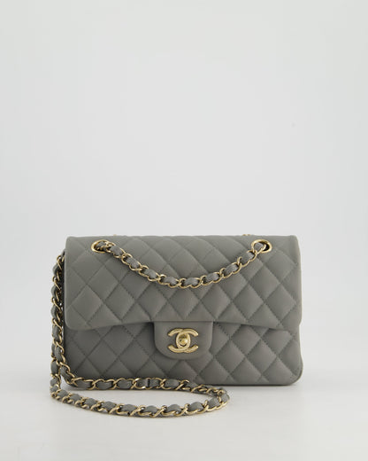 *HOT & RARE* Chanel Stone Grey Small Classic Double Flap Bag in Caviar Leather with Champagne Gold Hardware
