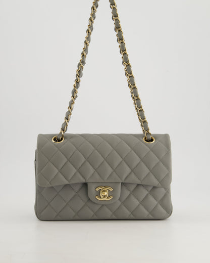 *HOT & RARE* Chanel Stone Grey Small Classic Double Flap Bag in Caviar Leather with Champagne Gold Hardware