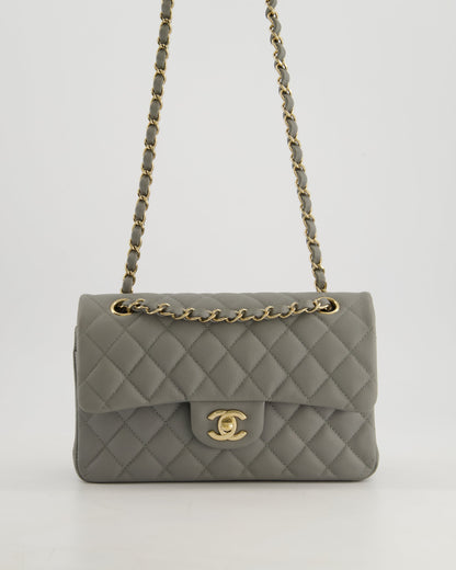 *HOT & RARE* Chanel Stone Grey Small Classic Double Flap Bag in Caviar Leather with Champagne Gold Hardware