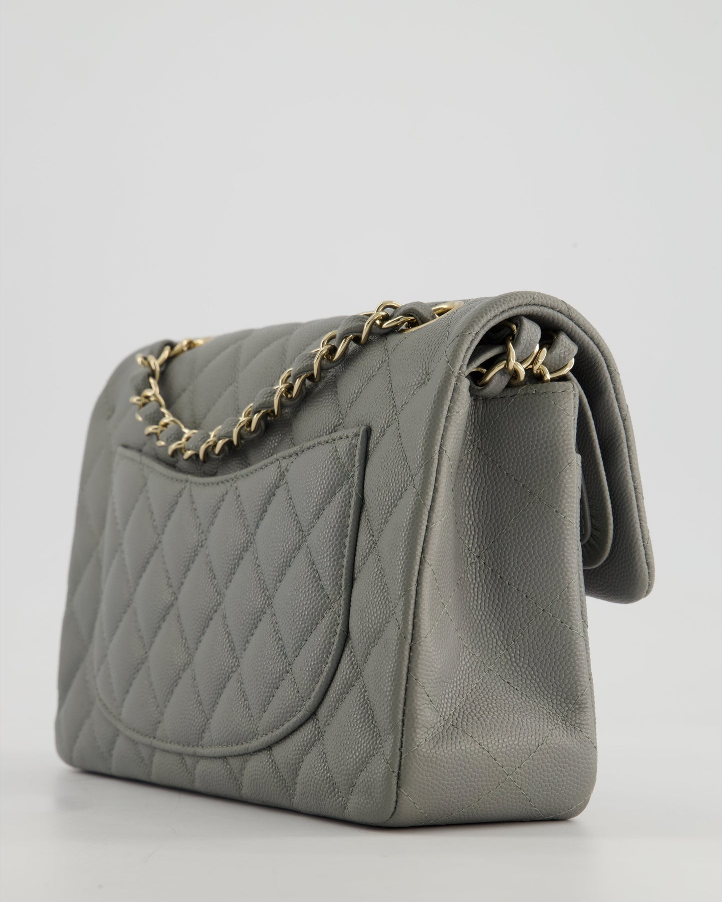 *HOT & RARE* Chanel Stone Grey Small Classic Double Flap Bag in Caviar Leather with Champagne Gold Hardware