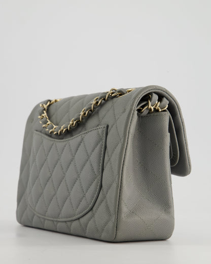 *HOT & RARE* Chanel Stone Grey Small Classic Double Flap Bag in Caviar Leather with Champagne Gold Hardware