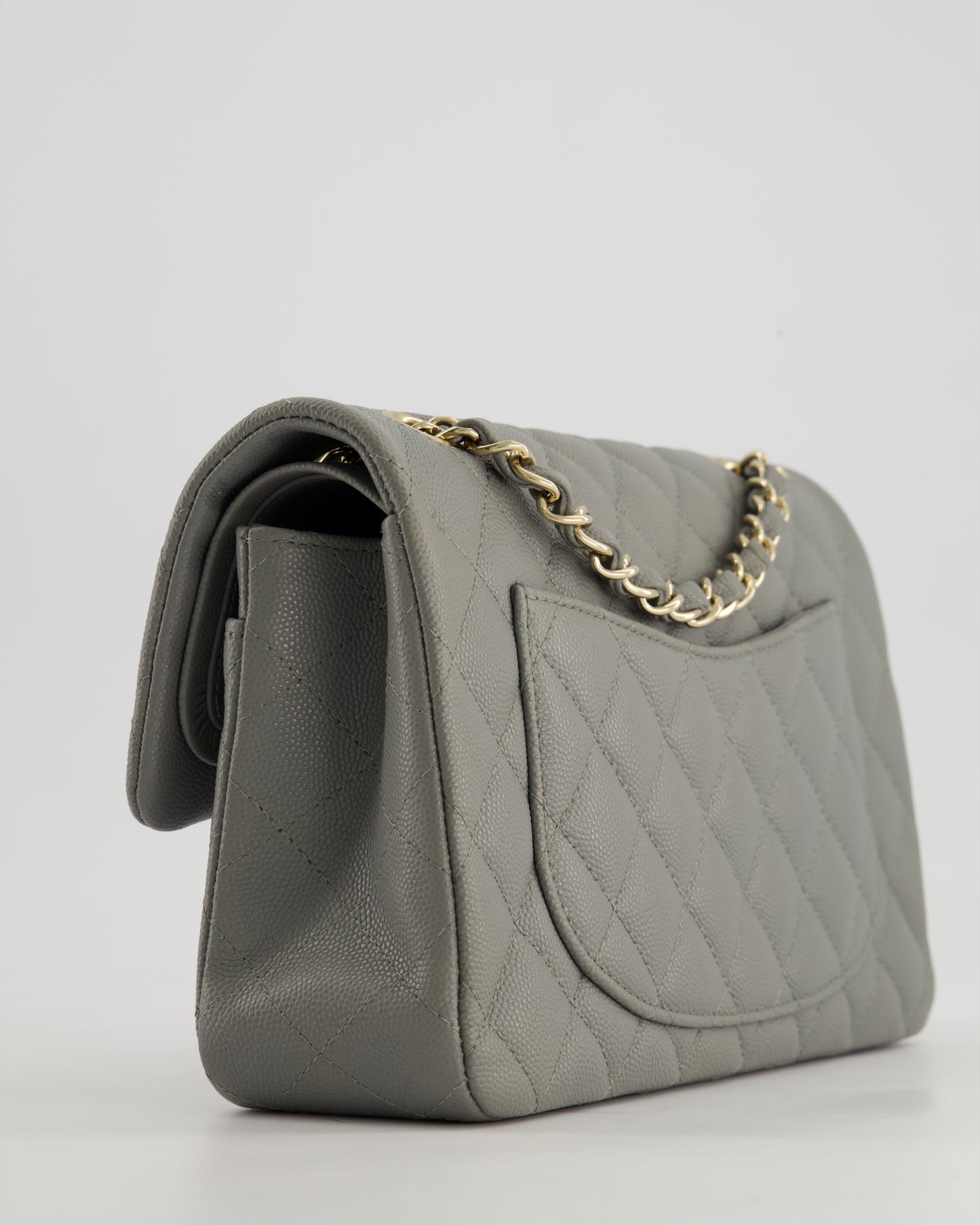 *HOT & RARE* Chanel Stone Grey Small Classic Double Flap Bag in Caviar Leather with Champagne Gold Hardware