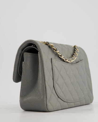 *HOT & RARE* Chanel Stone Grey Small Classic Double Flap Bag in Caviar Leather with Champagne Gold Hardware