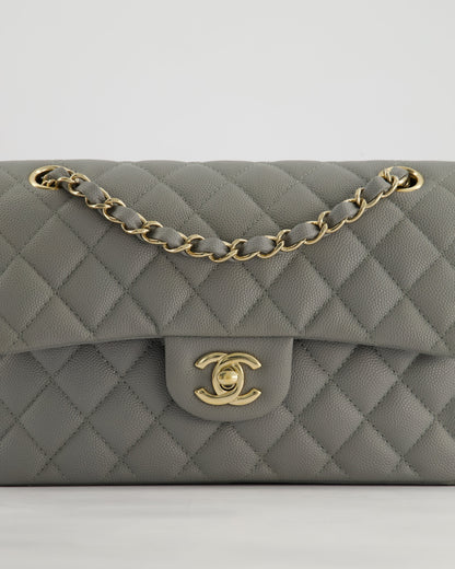 *HOT & RARE* Chanel Stone Grey Small Classic Double Flap Bag in Caviar Leather with Champagne Gold Hardware